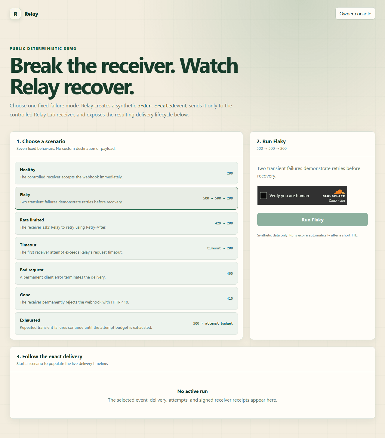 Relay Failure Lab with seven safe deterministic receiver failure scenarios